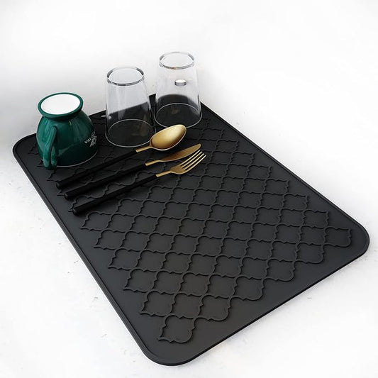 AMOAMI-Dish Drying Mats for Kitchen Counter-Silicone Dish Drying Mat-Kitchen Dish Drying Pad Heat Resistant Mat-Kitchen Gadgets Kitchen Accessories Kitchen Small Appliances(12" x 16", BLACK) by AMOAMI