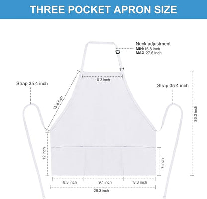 Jubatus 2 Pack 3 Pockets 100% Cotton Adjustable Bib Apron Chef Kitchen Cooking Aprons for Women Men, White - Image 6