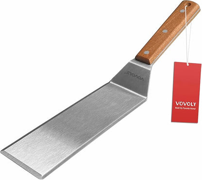 Stainless Steel Metal Spatula, Long Griddle Spatula, Hamburger Smasher Turner Scraper - Pancake Flipper - BBQ Turner and Flat Top Griddle Fliiper - Commercial Grade,3x8 inch by VOVOLY