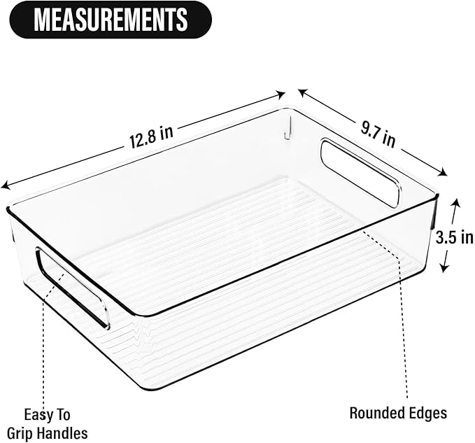Clear Plastic Storage Bins, Perfect for Kitchen Organization or Pantry Organization and Storage, Large Fridge Organizer Plastic Bins, Pantry Organization and Storage Bins, Cabinet Organizers - Image 3