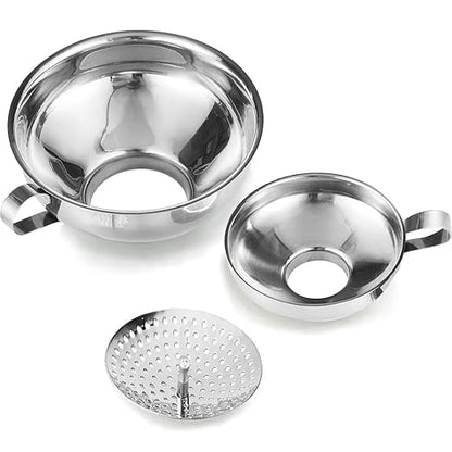 Delove Canning Funnel with Strainer for Wide and Regular Mason Jars - Wide-Mouth Funnels for Kitchen Use - Canning Supplies Kit - Stainless Steel - 3 Pack (Small and Large) by Delove