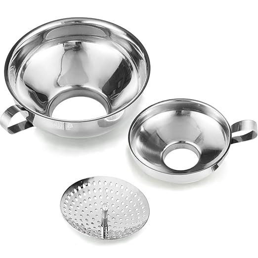 Delove Canning Funnel with Strainer for Wide and Regular Mason Jars - Wide-Mouth Funnels for Kitchen Use - Canning Supplies Kit - Stainless Steel - 3 Pack (Small and Large) by Delove