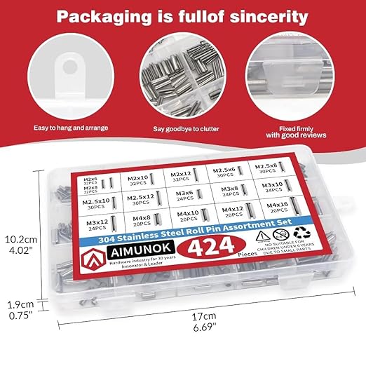 424-Piece Stainless Steel Roll Pin Kit – Spring Dowels, Slotted & Split Pins (M1.5-M6, 14 Types) – Corrosion-Resistant Fasteners for Machinery, Automotive & DIY Repairs - Image 6