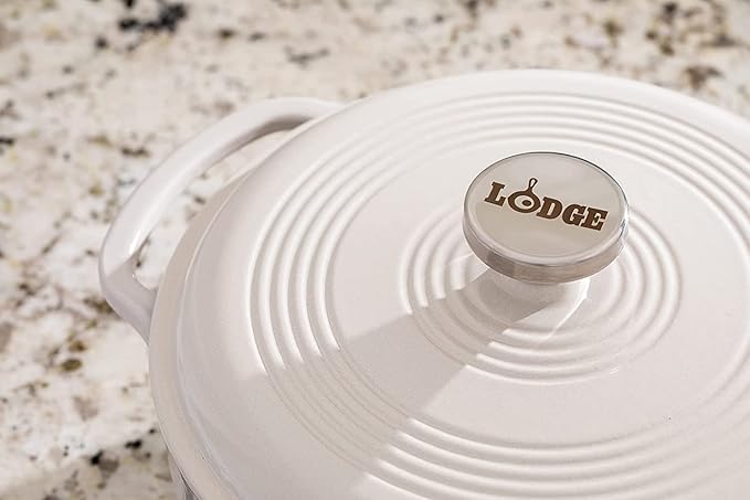Lodge Essential Enamel Cast Iron Dutch Oven with Lid - Induction- Oven-Safe Enamel Cookware up to 500° F - Heat-Retaining Braising & Roasting Pot - Non-Toxic Cookware - 7.5 Quart, Oyster White - Image 3