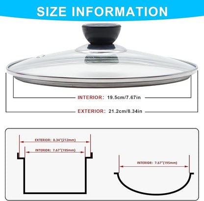 Glass Lid for Frying Pan Tempered Glass Pot Lid with Stainless Steel Rim for 8 Inch Frying Pan Wok Pot Skillet (8 Inch)
