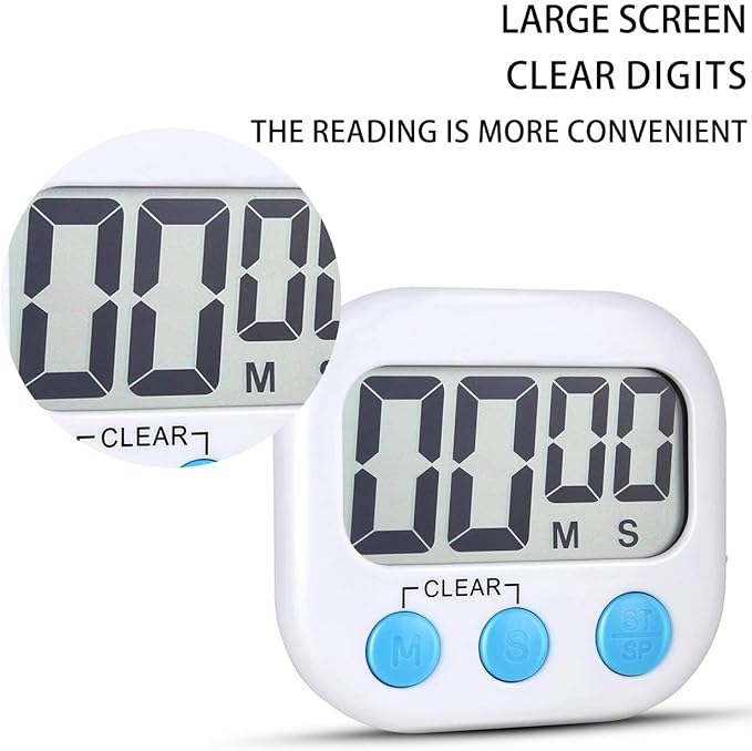 2 Pack Digital Kitchen Timer for Cooking Big Digits Loud Alarm Magnetic Backing Stand Cooking Timers for Baking White - Image 7