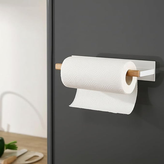 KES Magnetic Paper Towel Holder, White Paper Towel Holder for Refrigerator, Wood & Metal Paper Towel Roll Holder, KPH502MA-WH