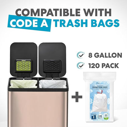 SIMPLI-Magic 60L / 16 Gallon Dual Compartment Kitchen Trash Can - Hands-Free Step Pedal, Soft-Close Lid, Stainless Steel Recycling Bin with Odor Control (30L + 30L) - Image 7