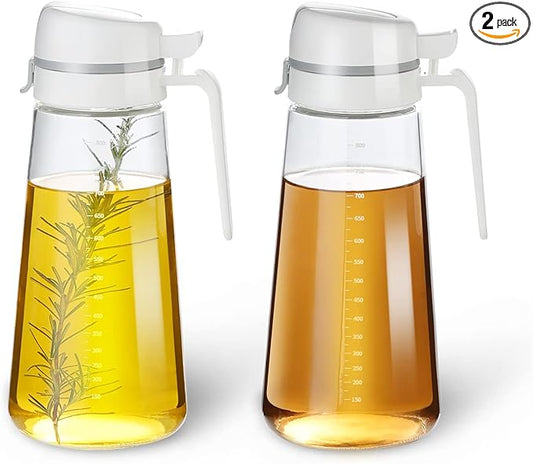 Auto Flip Glass Olive Oil Dispenser Bottle With Scale - Clear 29oz Kitchen Cruet Set of 2