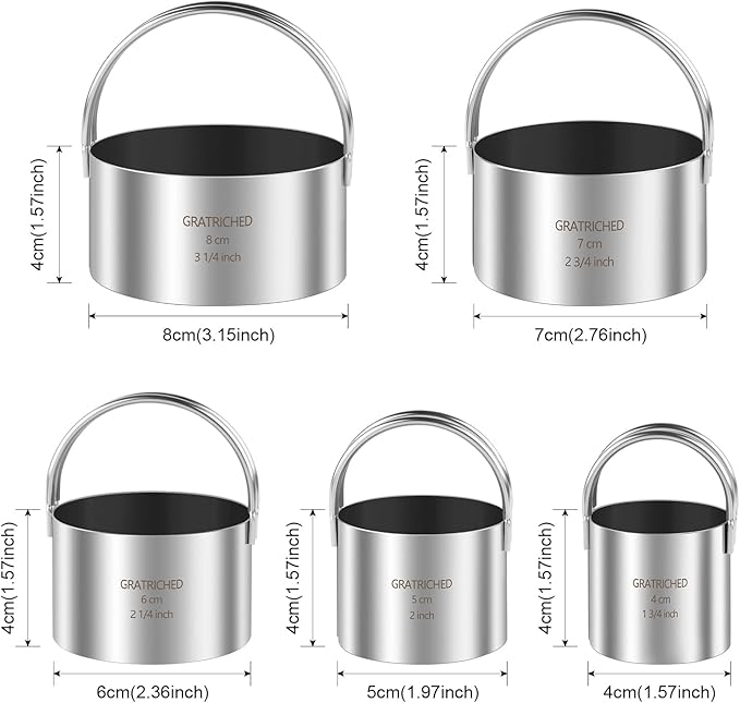 5 Pcs Professional Stainless Steel Cookie Cutters Set - Round Biscuit Cutter with Handle, Used for Making Cake, Fried Egg, Dumpling, Doughnut - Essential Baking Tools for Dough Preparation - Image 6