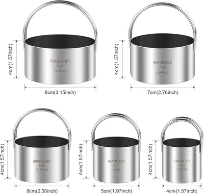 5 Pcs Professional Stainless Steel Cookie Cutters Set - Round Biscuit Cutter with Handle, Used for Making Cake, Fried Egg, Dumpling, Doughnut - Essential Baking Tools for Dough Preparation - Image 6