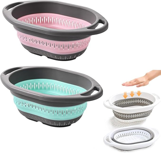 2-Pack Collapsible Silicone Colander Strainer, Foldable Kitchen Sink Basket for Washing Vegetables & Pasta, Space Saving & Dishwasher Safe, Kitchen Essentials by LogFaadCoi
