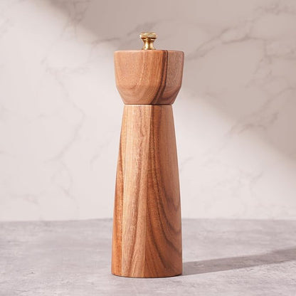 Pepper Grinder, Pepper Mill with Adjustable Stainless Steel, Acacia Wood, 20.5 cm/8 inch Height, Bottom Dia: 6 cm/2.36 inch (Tray is NOT Included)