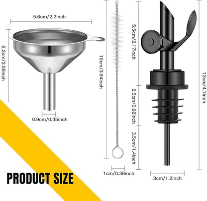 Tioncy 4 Pieces Weighted Stainless Steel Pourers Olive Oil Spout Olive Oil Dispenser Spout Automatic Opening and Closing with Funnel and Brush for Pouring Wine Syrup Kitchen(Black)