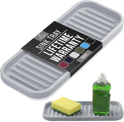 Zulay Kitchen (9x3.5in) Sponge Holder for Kitchen Sink - Flexible Heavy-Duty Multipurpose Sink Caddy - Counter Organizer for Kitchen, Bathroom, Makeup, Trinkets & More! (Grey) by ZulayKitchen