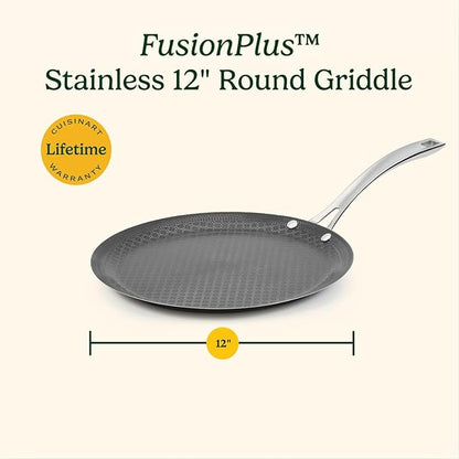 Cuisinart FusionPlus Hybrid Stainless Steel Cookware, 12-Inch Round Griddle Pan with PFAS-Free PURELYSEAR Ceramic Technology, Scratch Proof, Cool Grip Handles, Dishwasher Safe
