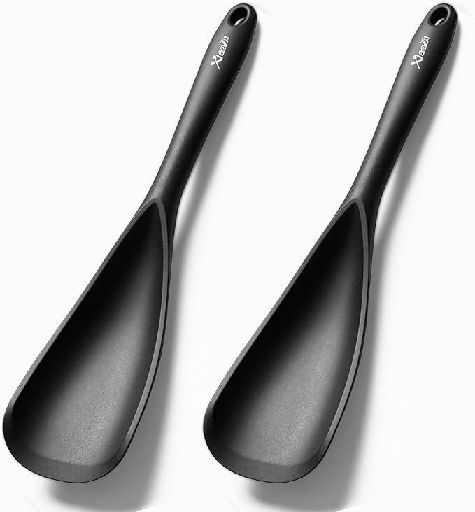 Silicone Spatula Spoon, Great for Both Cooking and Serving Durable BPA-Free Matte Black Silicone, Seamless Design, Safe for Nonstick Cooking Surfaces, 2-Pcs, Black by XiaoZuHomeKitchen
