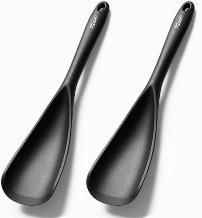 Silicone Spatula Spoon, Great for Both Cooking and Serving Durable BPA-Free Matte Black Silicone, Seamless Design, Safe for Nonstick Cooking Surfaces, 2-Pcs, Black by XiaoZuHomeKitchen