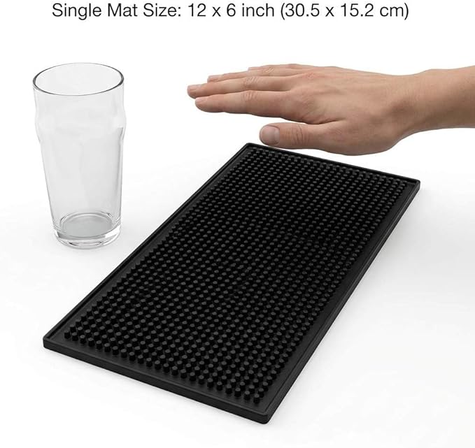 QWORK 12"x6" Black Rubber Bar Mat – 6 Pack Non-Slip Drainage Pad for Coffee Stations, Home Bars & Kitchens - Image 2