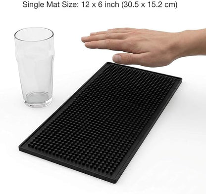 QWORK 12"x6" Black Rubber Bar Mat – 6 Pack Non-Slip Drainage Pad for Coffee Stations, Home Bars & Kitchens - Image 2
