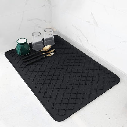 AMOAMI-Dish Drying Mats for Kitchen Counter-Silicone Dish Drying Mat-Kitchen Dish Drying Pad Heat Resistant Mat-Kitchen Gadgets Kitchen Accessories Kitchen Small Appliances(16" x 24", BLACK) by AMOAMI