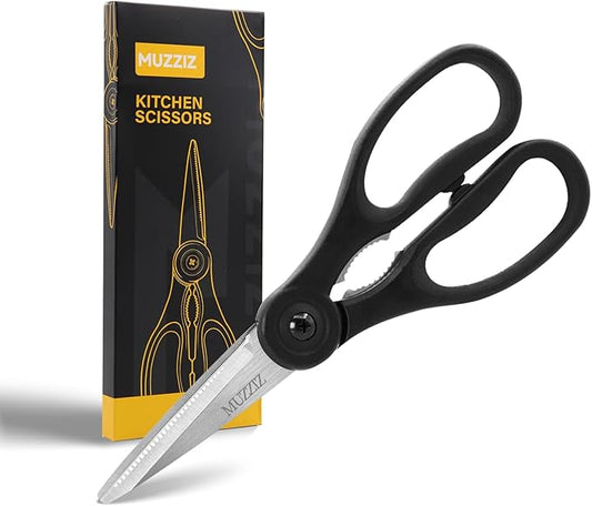 Kitchen Scissors All Purpose, Heavy Duty Stainless Steel Kitchen Shears for Food, Herbs, Meat, Fish with Soft Comfort Grip Handle - 8.7-Inch Black by muzziz