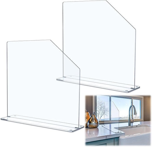 Vesici 2 Pcs Clear Acrylic Sink Splash Guard Freestanding Panel Barrier with Easy Reach Cutaway Kitchen Guard Protective Splatter Barrier for Home Hospital(15.75" Length, 16" Height, 4.5" Base)