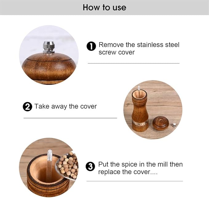 Haomacro Wood Salt and Pepper Grinder Mills Set, Classic Manual Pepper Grinder Salt Grinder Refillable Pepper Mill Sets with Acrylic Visible Window Adjustable Ceramic Grinding Rotor 6.5inch 2 Pack - Image 7