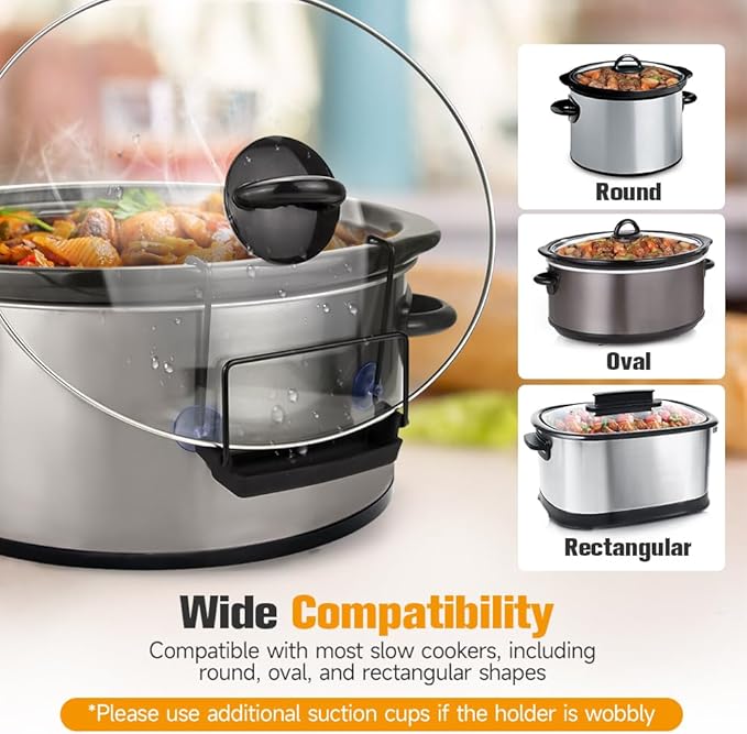 SOPHICO Slow Cooker Lid Holder for Cooking, Hand Free Pot Lid Organizer, Stainless Steel Rack with Silicone Sink, Fits Most Slow Cookers, Keeps Countertop No Mess (Black, 2 Pack) - Image 5