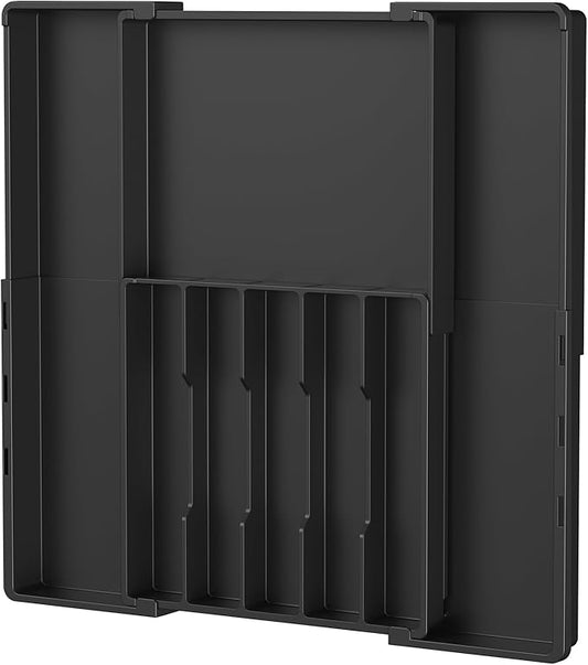 Lifewit Silverware Drawer Organizer, Expandable BPA Free Utensil Tray for Kitchen, Adjustable Flatware and Cutlery Holder, Plastic Storage for Spoons Forks Knives, 12-20.3 x 11.3-19.4 x 1.7, Black