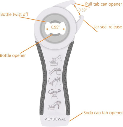 Latest Jar Opener Bottle Opener for Weak Hands, 6 in 1 Multi Function Can Opener Bottle Opener Kit with Silicone Handle Easy to Use for Children, Elderly and Arthritis Sufferers(JAR-White3.0) - Image 4