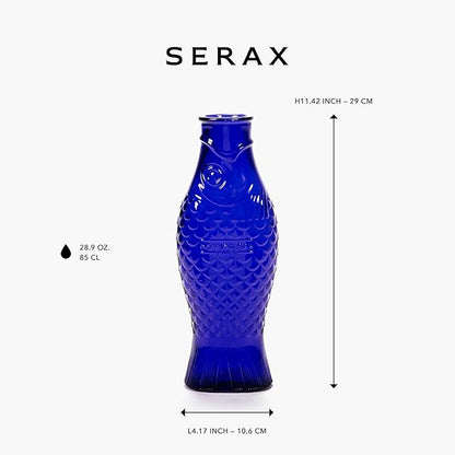 Serax Glass Water Pitcher | Fish & Fish glassware by Paola Navone | Wine Carafe Decanter 28.74 fl oz | Clear Dark Blue Bottle Container, hot & cold Drinks | Fridge Beverage Dispenser, Suitable as Vase