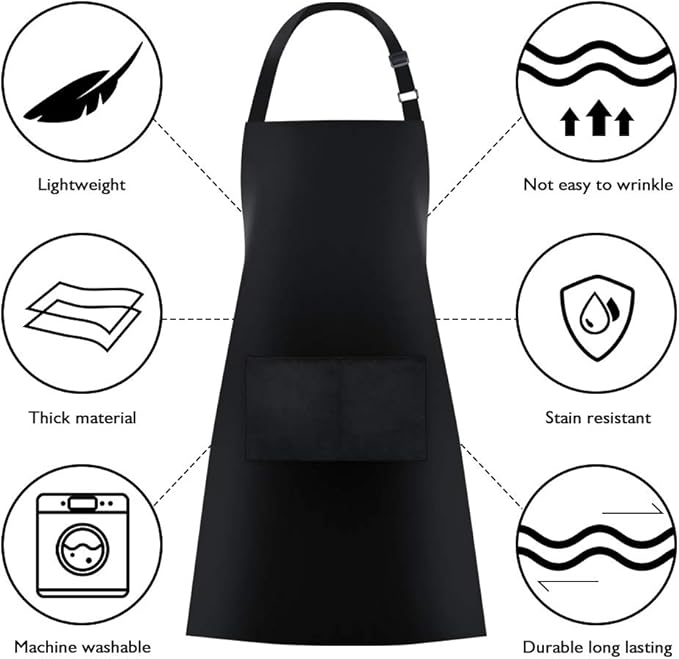 Jubatus 2 Pack Bib Aprons with 2 Pockets Cooking Chef Kitchen Apron for Women Men, Black - Image 6