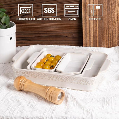 Sweejar Casserole Dishes for Oven, Ceramic Bakeware Set of 4, Rectangular Baking Dish with Handles, Lasagna Pans for Cooking, Gratin, Roasting, Banquet and Daily Use (Kiln-Change White) - Image 4