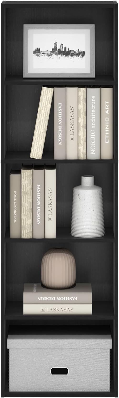 Furinno LUDER Book Shelf, 5-Tier Bookshelf, Bookcase with Open Shelves, 9.4 x 15.8 x 52, Easy Assembly, for Living Room, Bedroom, Home Office, Blackwood - Image 5