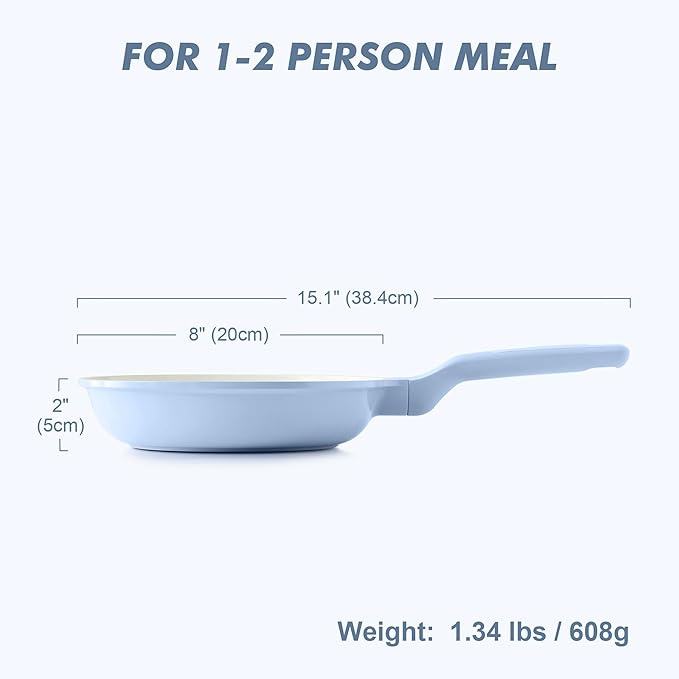SENSARTE Nonstick Ceramic Frying Pan 8-Inch, Healthy Non Toxic Skillet, Induction Compatible Omelet Pan with Heat Resistant Handle, PFAS-Free, Blue - Image 2