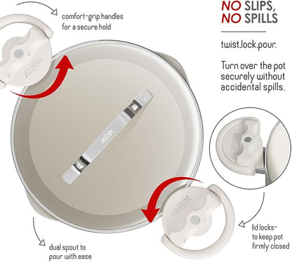 EATEX Pasta Pot with Strainer Lid - 5 Quart Multipurpose Stock Simmer Spaghetti with Strainer - Twist & Lock Handles, Nonstick Ceramic Stainless Steel Tempered Glass Cream
