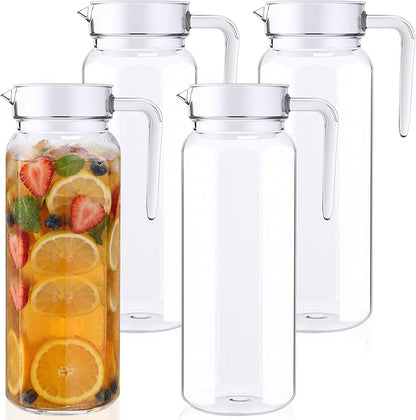 Didaey 4 Pcs Acrylic Water Pitcher with Lid, Spout Handle Clear Plastic Pitcher Heat Resistant Carafe Unbreakable Beverage Container Fridge Jug for Juice Ice Tea Sangria Lemonade (37 oz,Star Anise)