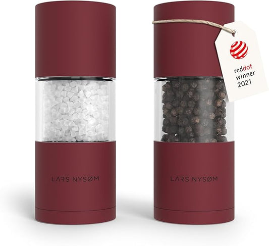 LARS NYSØM Salt and Pepper Grinder Set, Manual Salt and Pepper Mills with Adjustable Ceramic Grinder, Design Spice Shaker Set (Berry Red) by LN