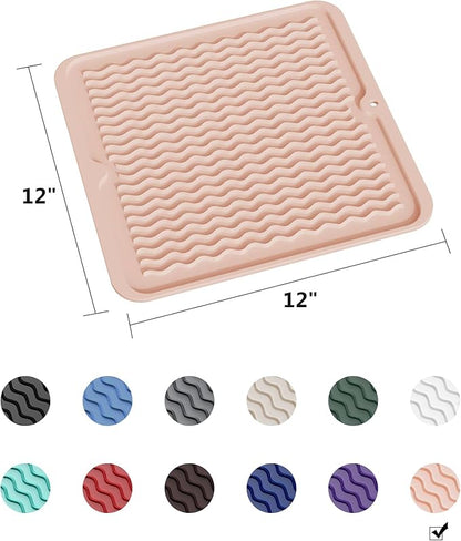 ZLR Silicone Dish Drying Mat 12" x 12" Square - Small Heat Resistant Trivet & Countertop Protector for Air Fryer, Coffee Maker - Waterproof Kitchen Drain Pad for Cups, Fruit (Peach Pink) - Image 6