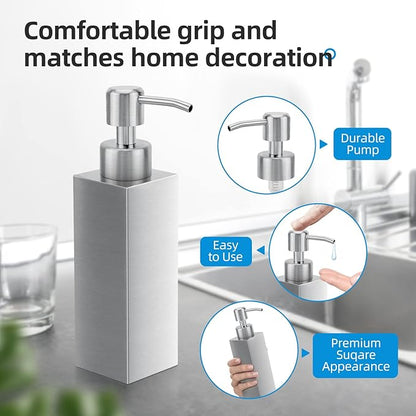 Soap Dispenser with Rust Proof Stainless Steel Pump Refillable for Bathroom and Kitchen Soap Dispenser for Essential Oils, Liquid, Lotions (8.5OZ / 250ML) - Image 3