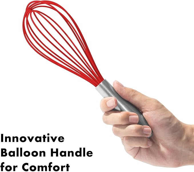 OYV 10-Inch Red Silicone Whisk, Heat Resistant 480°F Kitchen Whisk with Stainless Steel Ergonomic Handle, Non-Scratch for Nonstick Cookware, Dishwasher Safe, Perfect for Blending, Cooking & Beating - Image 3