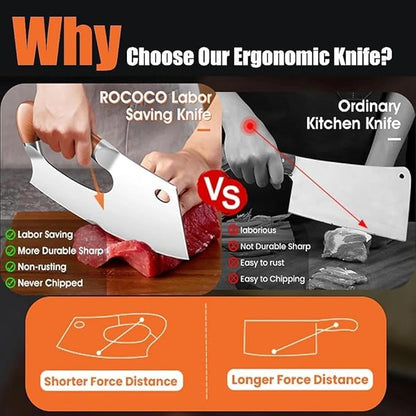 ROCOCO Easy Handle Meat Cleaver - Effort Saving Chef Knife Unique Professional for Kitchen Cutting Meat Vegetable Birthday Gift Red Stainless Steel