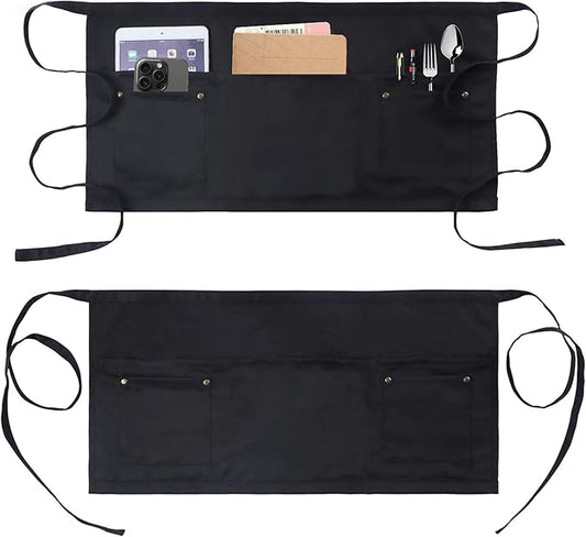 Server Apron with 5 Pockets - Rivet buckle Unisex Short/Half Waiter Waist Short Apron