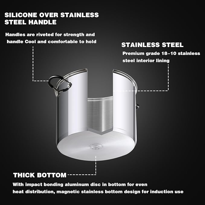 Cook N Home Stockpot Large pot Sauce Pot Induction Pot With Lid Professional Stainless Steel 20 Quart, with Stay-Cool Handles, silver - Image 7