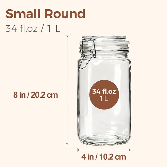 ComSaf 1 Quart Glass Jars with Airtight Lids (32oz, Set of 3), Straight-Sided Canisters for Sourdough Starter & Fermenting, 1L Hermetic Pantry Storage for Flour, Sugar, and Coffee - Image 2