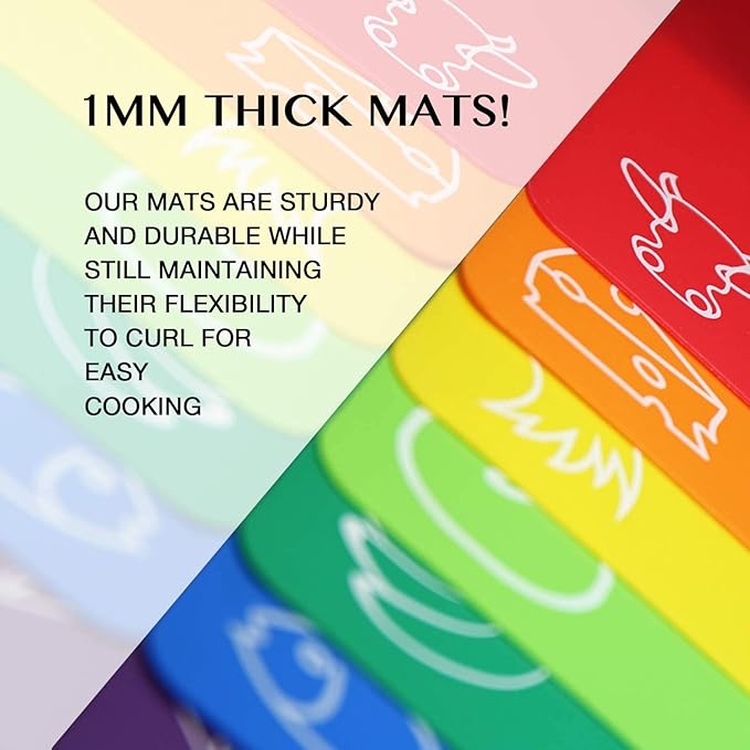 Fotouzy Plastic Cutting Boards for Kitchen, Flexible Cutting Mats Set of 7 with Food Icons, BPA-Free, Upgrade 100% Anti-skid, Dishwasher Safe, 15x12 In, Rainbow Colors - Image 5