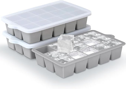 Silicone Ice Cube Trays 3Packs, Easy Release Ice Cube Molds with Lid, Freezer Stackable Ice Maker for Whiskey, Baby Food, BPA Free (Grey) by Unknown