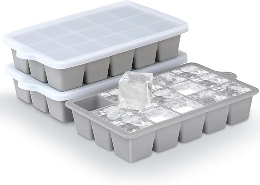 Silicone Ice Cube Trays 3Packs, Easy Release Ice Cube Molds with Lid, Freezer Stackable Ice Maker for Whiskey, Baby Food, BPA Free (Grey) by Unknown