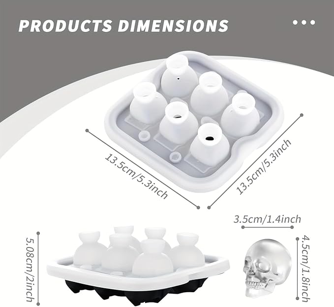 Skull Ice Cube Mold, 6-Cavity Silicone Ice Tray for Whiskey, Cocktails, and Beverages, Food-Grade Flexible Ice Maker for Halloween & Party Drinks, Easy Release & Dishwasher Safe
